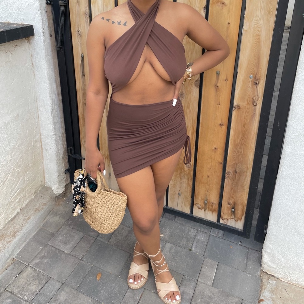 Brown tie up dress